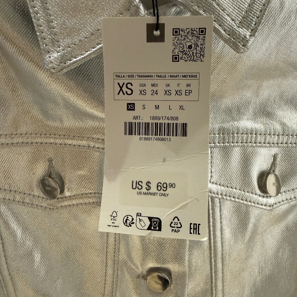 ZARA METALLIC SILVER JACKET XS NEW WITH TAGS - Picture 3 of 8